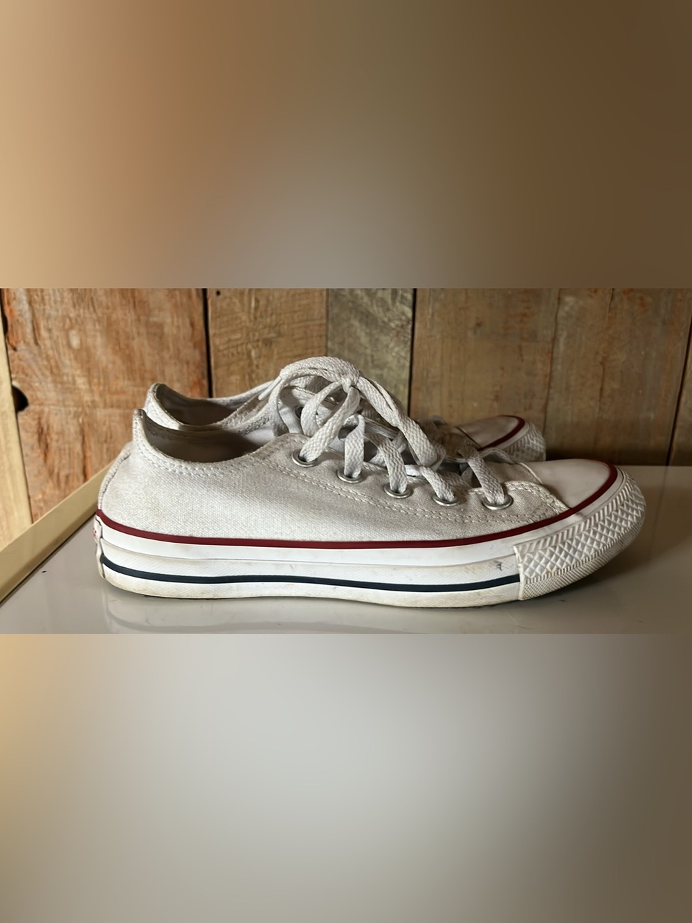 Classic Low-Top Canvas Sneakers in White with Red Trim